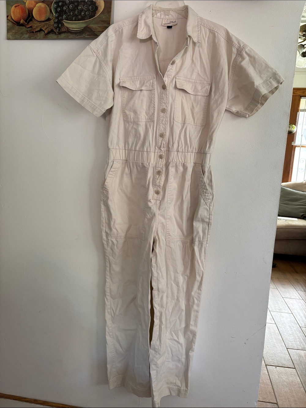 Universal Thread Short-Sleeve Utility Jumpsuit in Neutral Cream